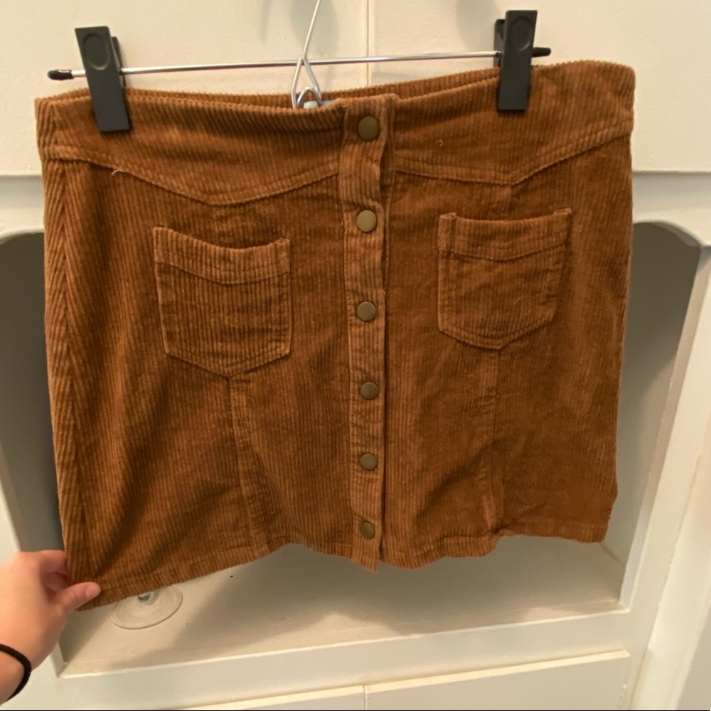 Corduroy brown/tan button up skirt